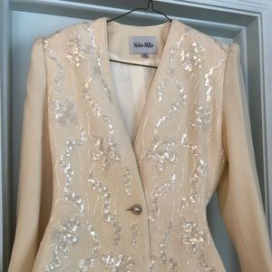 Vintage Nolan Miller 3- piece cream color beaded suit. Size 8. 25 years old.